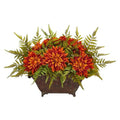 24" Dahlia and Fern Artificial Arrangement in Metal Planter