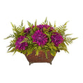 24" Dahlia and Fern Artificial Arrangement in Metal Planter