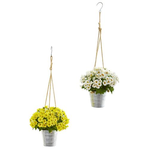 24" Daisy Artificial Arrangement in Hanging Bucket (Set of 2)
