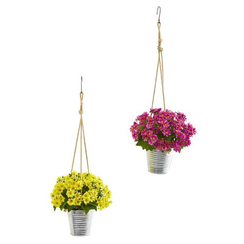 24" Daisy Artificial Arrangement in Hanging Bucket (Set of 2)