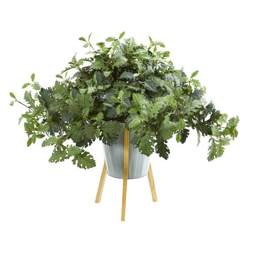 24" Dusty Miller Artificial Plant in Green Planter with Legs