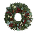 24" Eucalyptus and Pine Artificial Wreath with Berries and Pine Cones