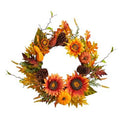 24" Fall Sunflower, Pumpkin, Gourds, Pinecone and Berries Autumn Artificial Wreath