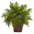 24" Hares Foot Fern Artificial Plant in Brown Planter (Real Touch)