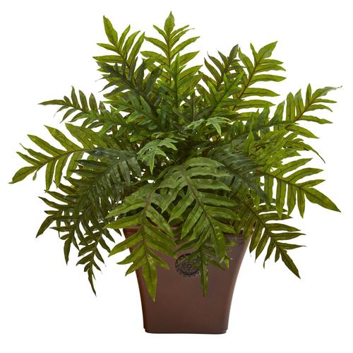 24" Hares Foot Fern Artificial Plant in Brown Planter (Real Touch)