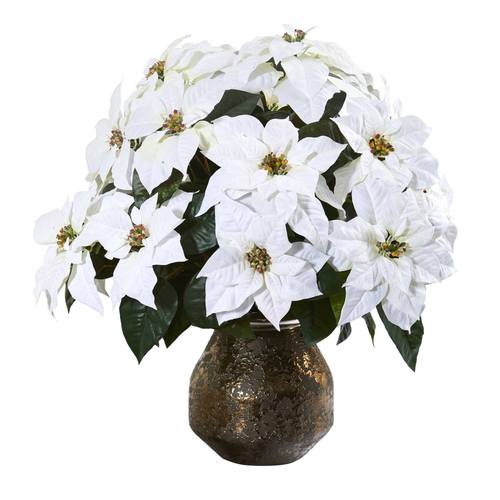 24" Poinsettia Artificial Arrangement in Designer Vase