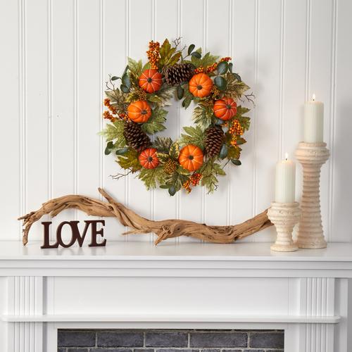 24" Pumpkins, Pine Cones and Berries Fall Artificial Wreath