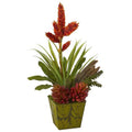 24" Succulent and Bromeliad Artificial Plant in Green Planter