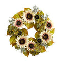 24" White Sunflower and Hydrangea Artificial Autumn Wreath