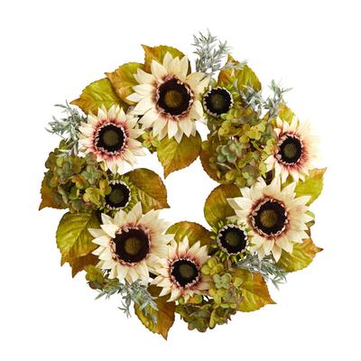 24" White Sunflower and Hydrangea Artificial Autumn Wreath