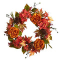 25" Fall Ranunculus, Hydrangea and Berries Autumn Artificial Wreath