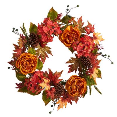 25" Fall Ranunculus, Hydrangea and Berries Autumn Artificial Wreath