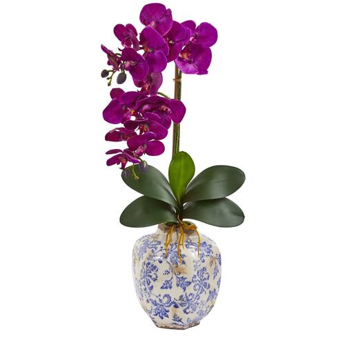 25" Phalaenopsis Orchid Artificial Arrangement in Decorative Vase