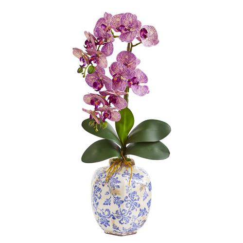 25" Phalaenopsis Orchid Artificial Arrangement in Decorative Vase