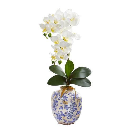 25" Phalaenopsis Orchid Artificial Arrangement in Decorative Vase