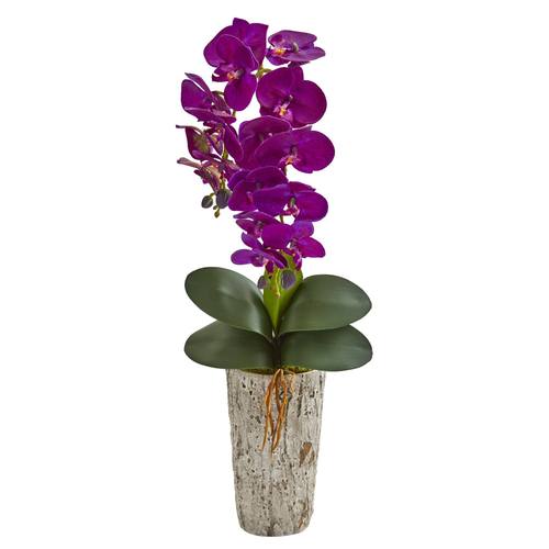 25" Phalaenopsis Orchid Artificial Arrangement in Weathered Oak Vase