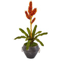 25" Tropical Bromeliad Artificial Plant in Metal Bowl
