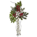 25" Wisteria, Iced Pine and Berries Artificial Arrangement in Glass Vase