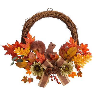 26" Fall Harvest Artificial Autumn Wreath with Twig Base and Bunny