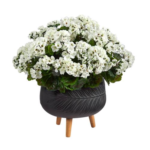 26" Geranium Artificial Plant in Black Planter with Stand UV Resistant (Indoor/Outdoor)