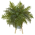 26" Hares Foot Fern Artificial Plant in Green Planter with Stand (Real Touch)