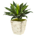 26" Large Agave Artificial Plant in Country White Planter