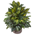 26" Mixed Greens Artificial Plant in Stoneware Planter