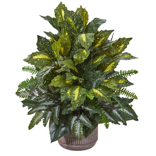 26" Mixed Greens Artificial Plant in Stoneware Planter