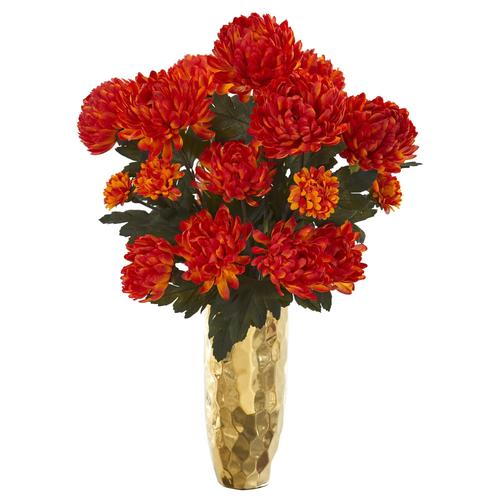 26" Mum Artificial Arrangement in Gold Vase