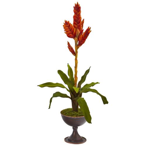 26" Tropical Bromeliad Artificial Plant in Metal Chalice