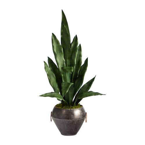 27" Sansevieria Artificial Plant in Metal Bowl