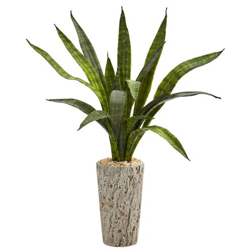 27" Sansevieria Artificial Plant in Weathered Oak Planter