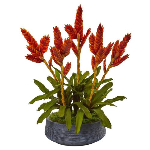 27" Tropical Bromeliad Artificial Plant in Decorative Bowl