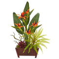 28" Bird of Paradise, Succulent and Fern Artificial Plant in Decorative Planter