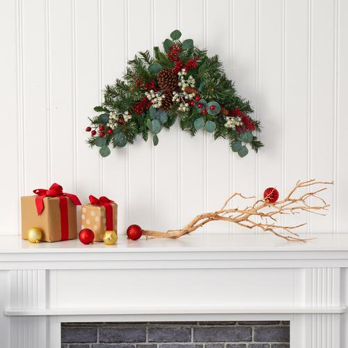 28" Eucalyptus and Pine Artificial Swag with Berries and Pine Cones