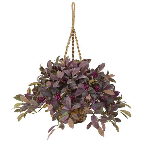 28" Fall Laurel Leaf with Berries Artificial Plant in Hanging Basket