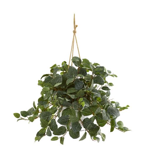 28" Fittonia Artificial Plant in Hanging Metal Bucket