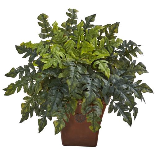 28" Holly Fern Artificial Plant in Brown Planter