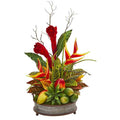28" Mixed Tropical Arrangement in Metal Tray with Copper Trimming