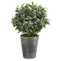 28" Olive with Berries Artificial Plant in Tin Planter with Black Pattern