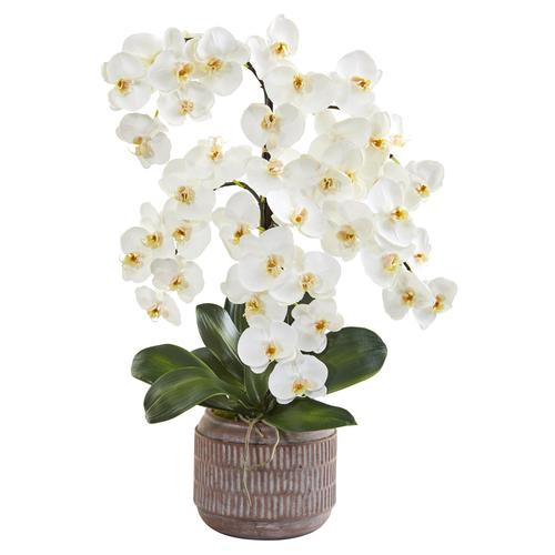 28" Phalaenopsis Orchid Artificial Arrangement in Stoneware Vase