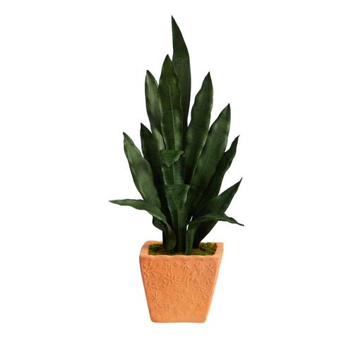 28" Sansevieria Artificial Plant in Terra-Cotta Planter