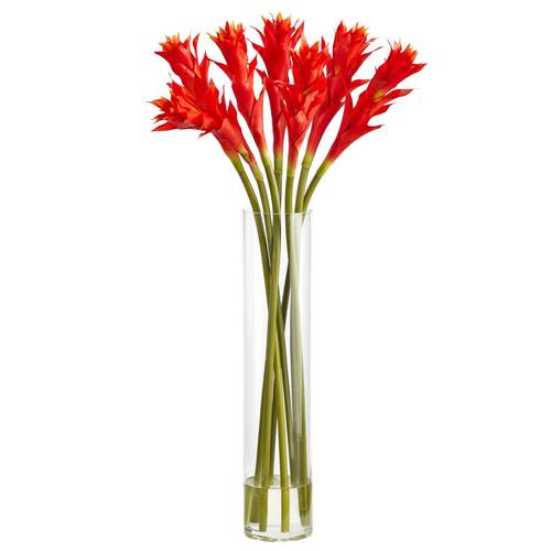 28" Star Bromeliad Artificial Arrangement in Cylinder Vase