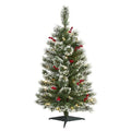 3'Frosted Swiss Pine Artificial Christmas Tree with 50 Clear LED Lights and Berries