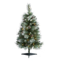 3'Frosted Tip British Columbia Mountain Pine Artificial Christmas Tree with 50 Clear Lights, Pine Cones and 112 Bendable Branches