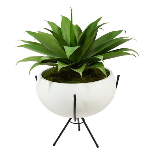 30" Agave Succulent Artificial Plant in White Planter with Metal Stand