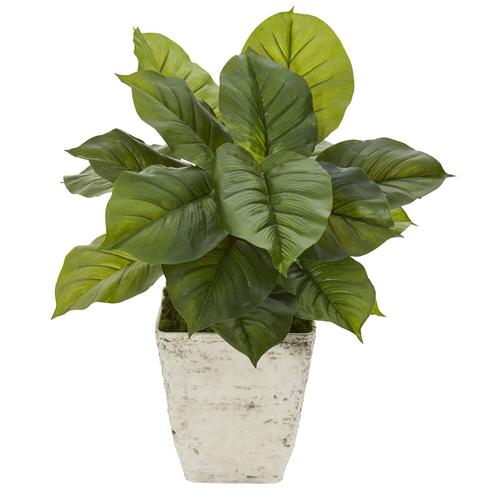 30" Large Philodendron Artificial Plant in Country White Planter (Real Touch)