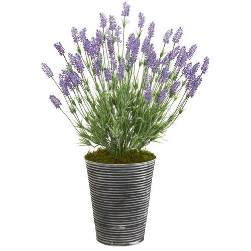 30" Lavender Artificial Plant in Black Embossed Tin Planter