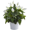 30" Mixed Spathiphyllum Artificial Plant in White Tin Planter