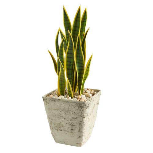 30" Sansevieria Artificial Plant in Country White Planter